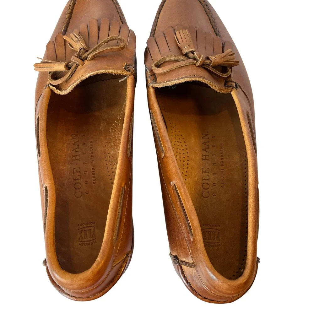 Cole Haan Country Tan Leather Tassel Kiltie Loafers Handsewn Memory Flex 13